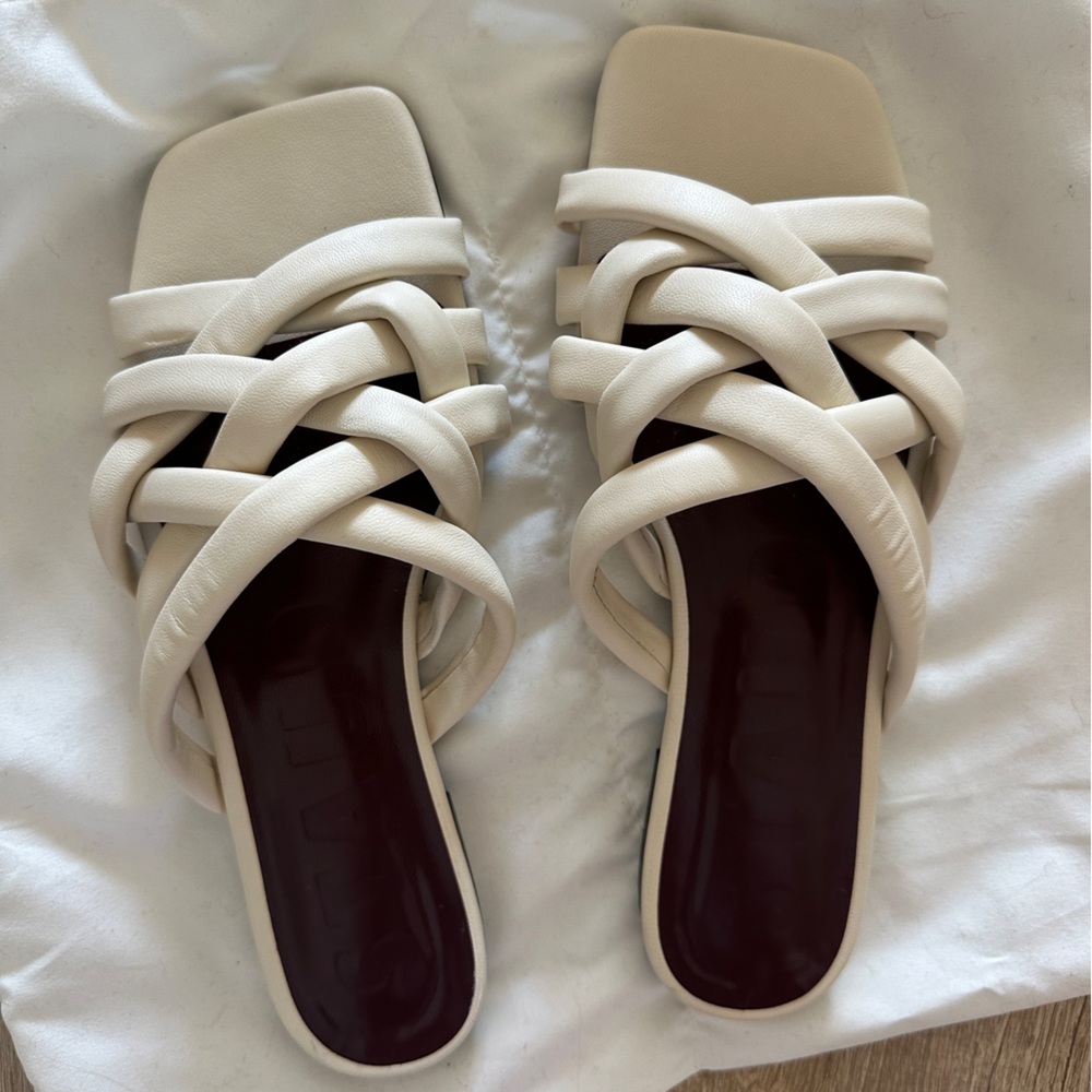 Staud White Deepwater Slide Leather Sandal - size 38 NWT
